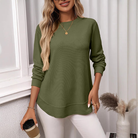 Loose waffle casual versatile T-shirt knitted long sleeve m302121