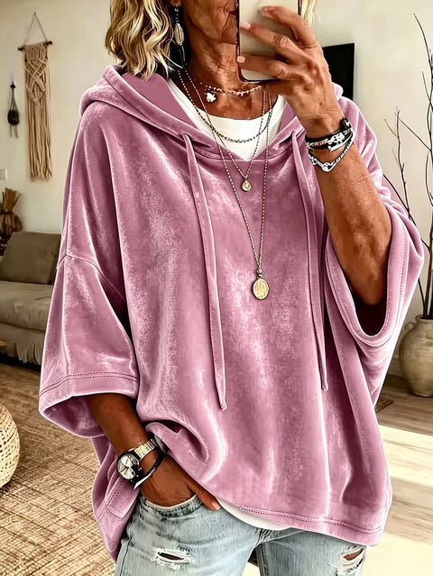 Solid color casual golden velvet hooded sweater m303098