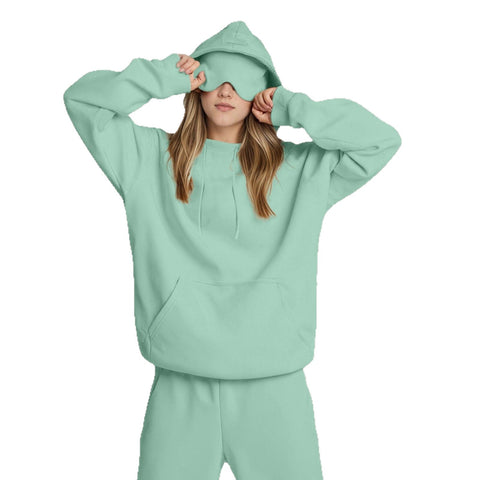 Loose casual simple long-sleeved hooded pullover sweater autumn and winter eye mask splicing jacket m302079