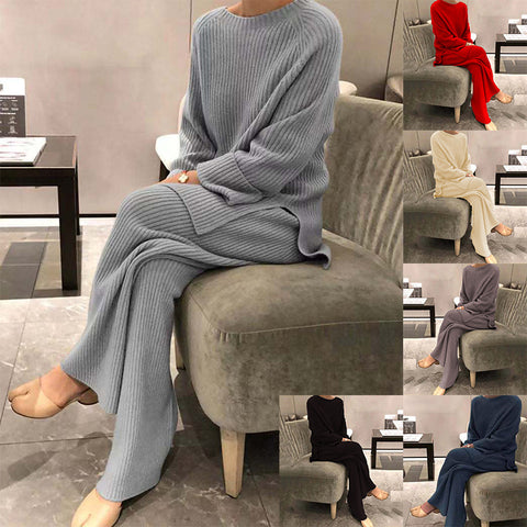 Long-sleeved solid color knitted casual two-piece knitted sweater m301797