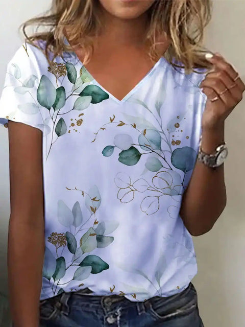 V-neck top 3D rose morning glory T-shirt m303194