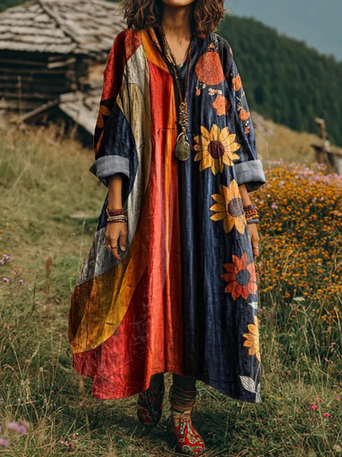 Bohemian ethnic style retro new printing fashion literary loose V-neck FF303433 01