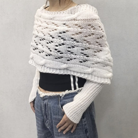Double-sleeved extended hollow shawl multi-purpose knitted twist sweater with scarf outside autumn and winter women m302058