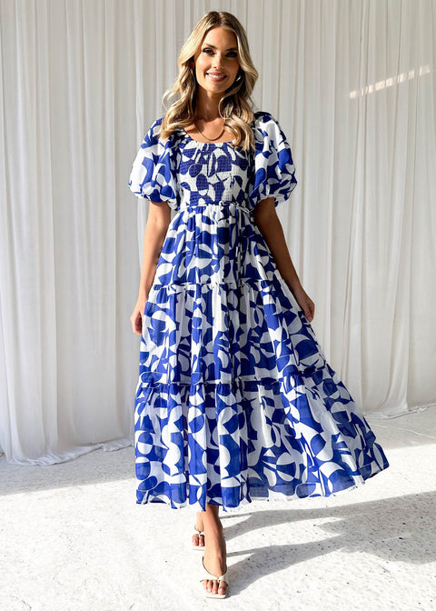 Elegant Floral-Print off-Shoulder Puff Sleeve Fashion Dress M300289