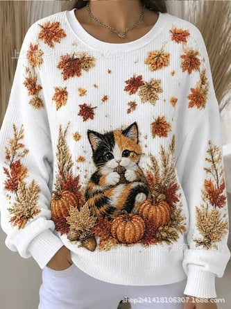 Women's autumn drop shoulder crew neck sweatshirt 3D digital print crew neck FF303475