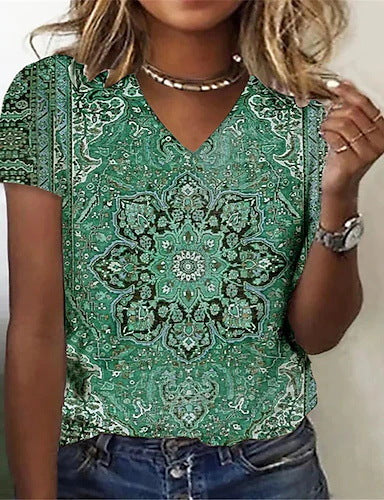 V-neck top 3D rose morning glory T-shirt m303194