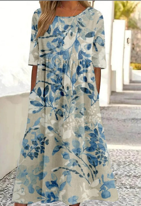 Up and down splicing pocket size printing large wide dress m302623-1