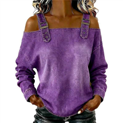 One-word tie shoulder strap long-sleeved top m303209