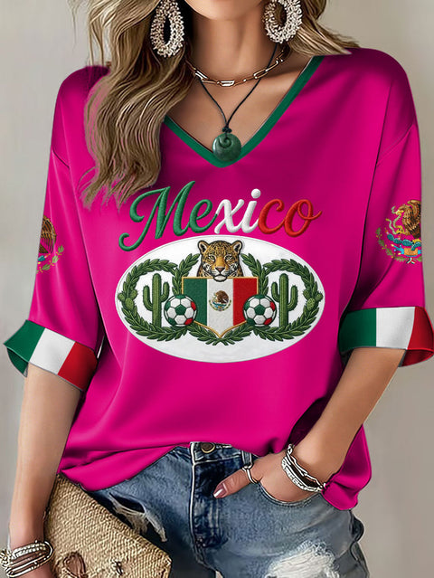 Down shoulder V-neck seven-quarter sleeve 3D printed women's top T-shirt m302844