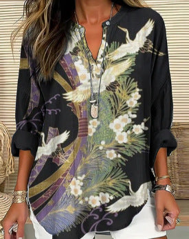 Floral 3D digital printing women's fashion crew neck loose shirt top m301357