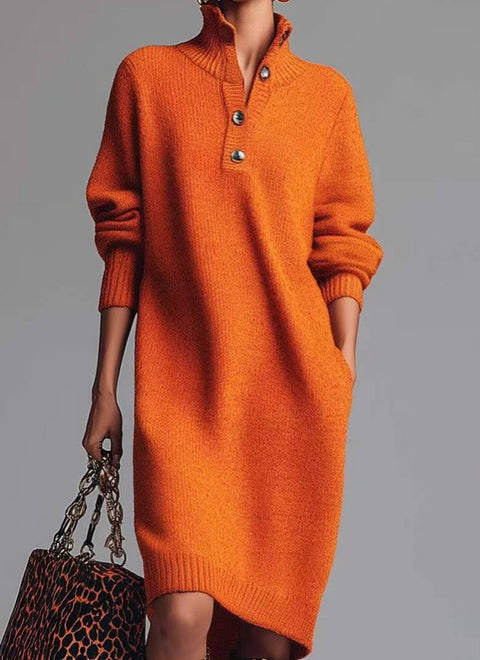 Autumn casual button lapel loose straight knitted medium and long sweater skirt m302183