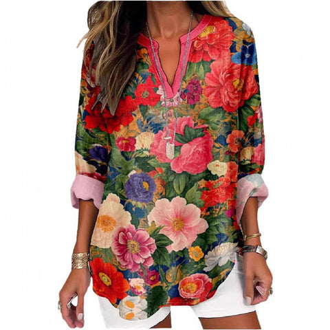 Floral 3D digital printing women's fashion crew neck loose shirt top m301357