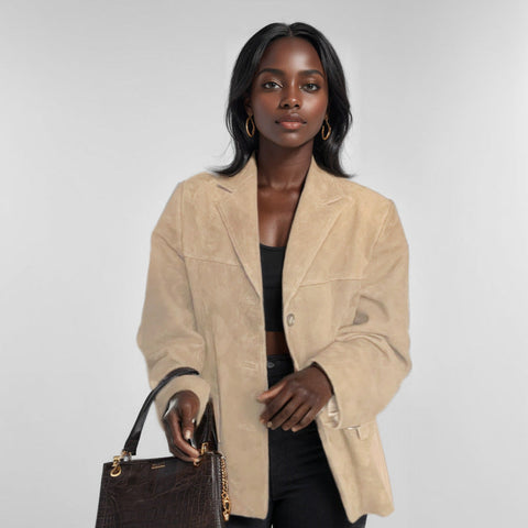 Women's temperament women's retro brown loose pocket long-sleeved blazer women's m301193