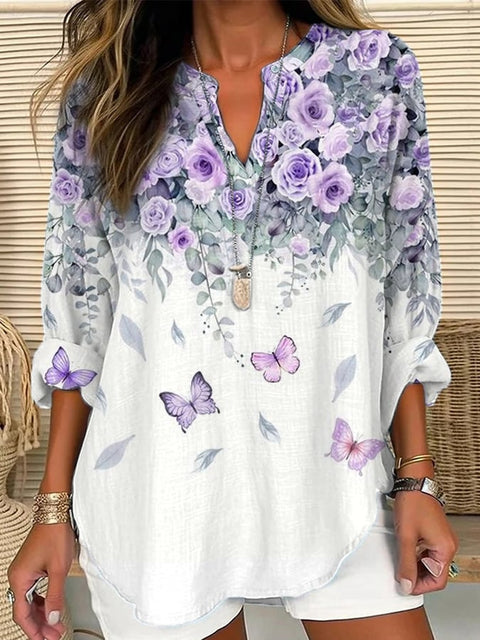 Floral 3D digital printing women's fashion crew neck loose shirt top m301357