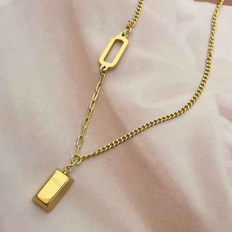 Rich Little Gold Brick Necklace Light Luxury Pendant m5010669