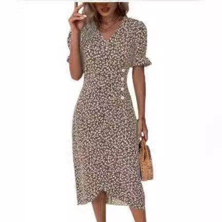 Geometric collage bubble sleeves irregular hem dress m301272