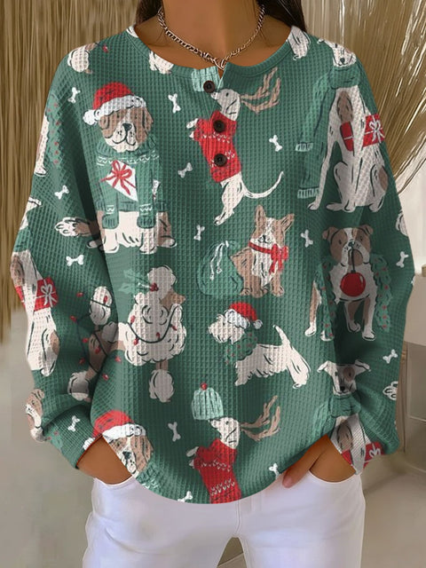3D-Digitaldruck lockeres lässiges Waffel-Stehkragen-Langarmshirt m303065