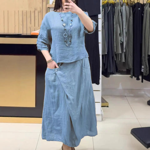 Casual solid color loose skirt two-piece set m302323