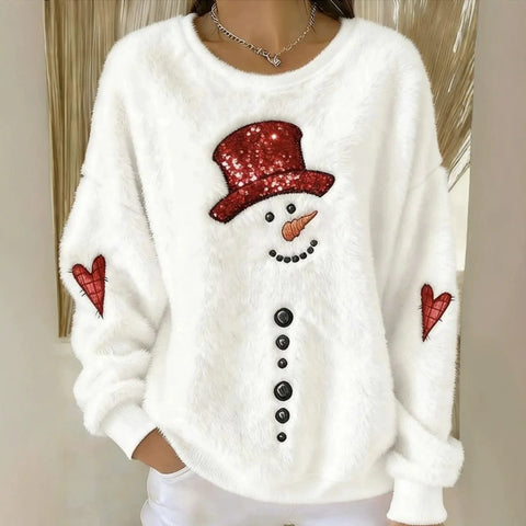 Snowman love polka dot print flannel casual pullover sweater FF303481