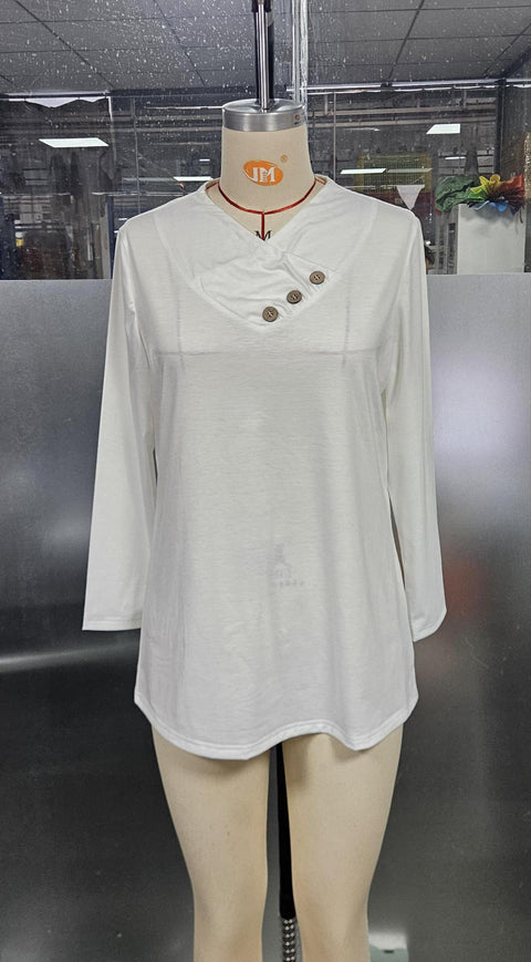 New Women's Scarf Collar Long Sleeve T-Shirt Sweater Button Top Women's M302211