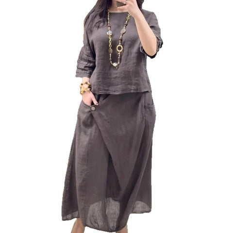 Casual solid color loose skirt two-piece set m302323