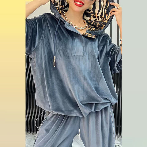 Women's fashion casual hooded top trousers two-piece set m302304