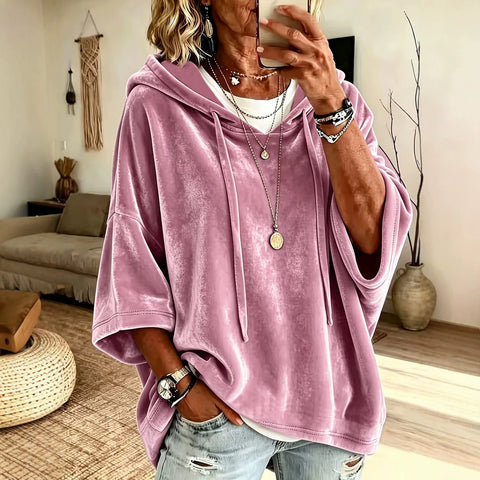 Solid color casual golden velvet hooded sweater m303098