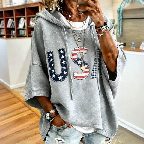 Independence Day 250th Anniversary Printed Loose Hooded T-Shirt m303003