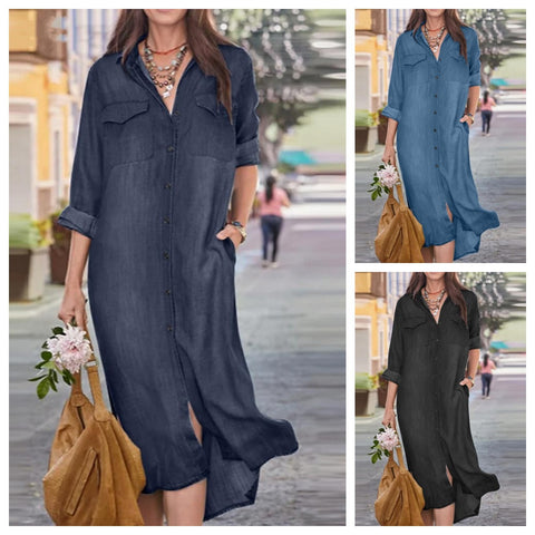 Shirt collar denim casual skirt long skirt m302919