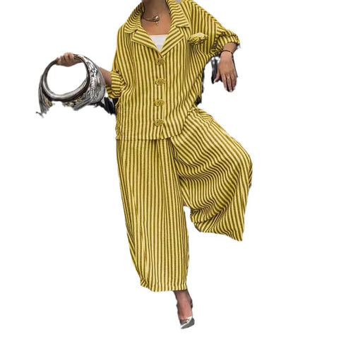 Autumn commuter temperament flower striped loose blazer casual suit m302316