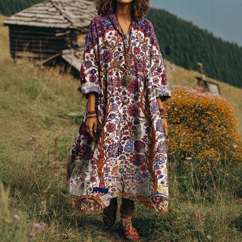 Bohemian ethnic style retro new printing fashion literary loose V-neck FF303433 01
