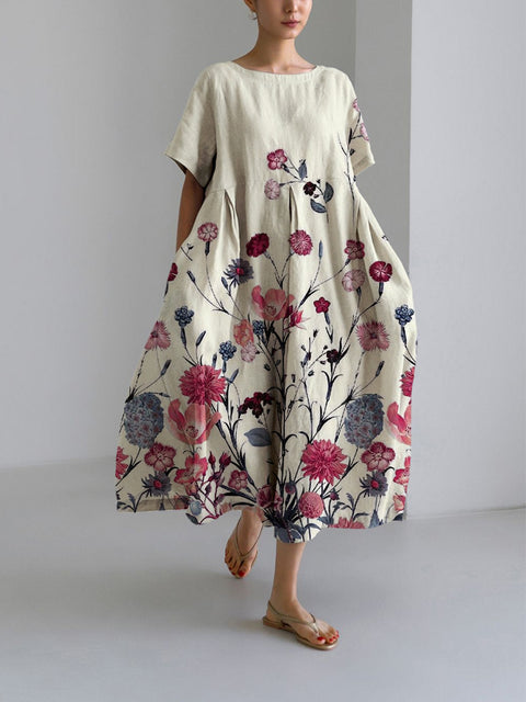 Lockeres Damenkleid mit Rundhalsausschnitt, modisches High-End-Kleid mit kurzen Ärmeln und Print m301052