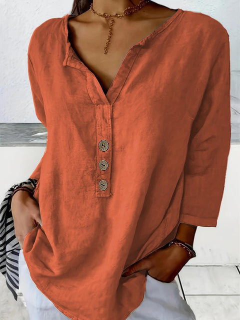 Solid color notch collar shirt casual button blouse m302911