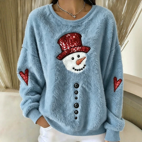 Snowman love polka dot print flannel casual pullover sweater FF303481