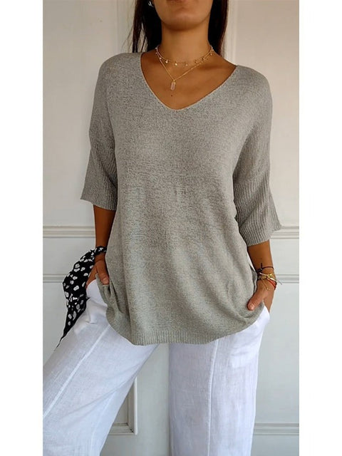Casual sweater basic thin V-neck seven-quarter sleeve solid color knitted sweater women's bottoming shirt m301636