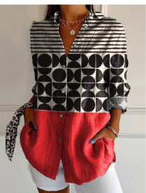 Linglong hemp long shirt women's long-sleeved shirt printing pattern m303195