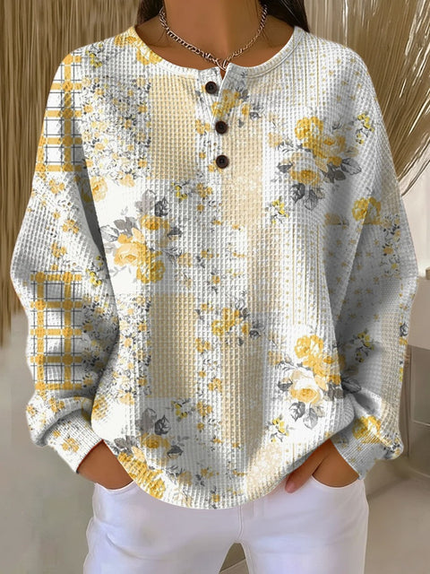 3D-Digitaldruck lockeres lässiges Waffel-Stehkragen-Langarmshirt m303065