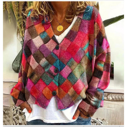 New Christmas abstract print casual cape jacket cardigan sweater m301665