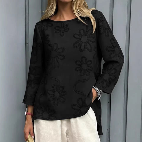 Spring new solid color pattern embroidered long-sleeved top women's clothing m302671