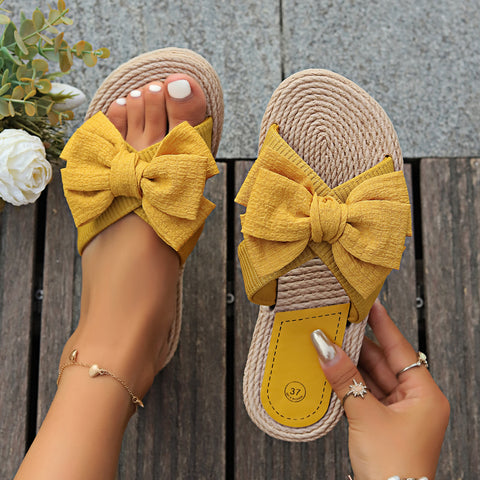 One-character women's hemp rope bottom large flower fashion casual outer wear flat-bottomed slippers m302356