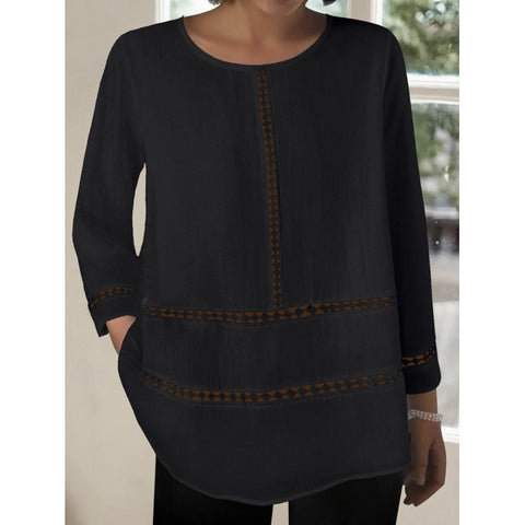 Women's round neck translucent solid color hollow long sleeve Middle Eastern style loose pure cotton m302452