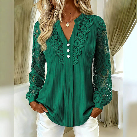 New solid color V-neck lace blouse m303213