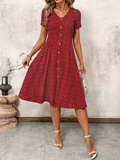 Fashion polka dot women's dress sexy V-neck breasted short sleeve polka dot m301727