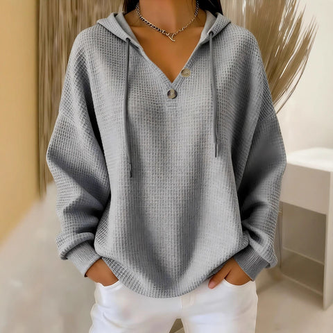 New solid color waffle V-neck button-down hooded sweatshirt m302180