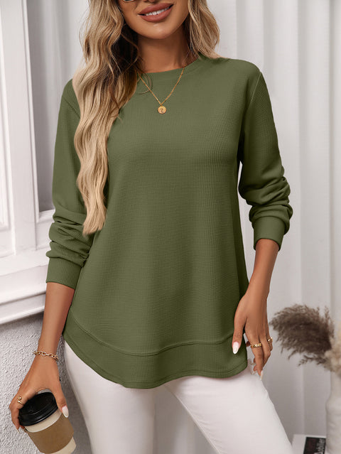Loose waffle casual versatile T-shirt knitted long sleeve m302121