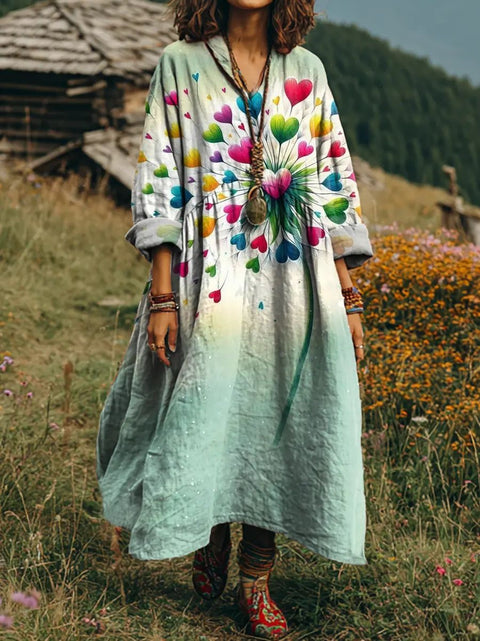 Bohemian ethnic style retro new printing fashion literary loose V-neck FF303433 01