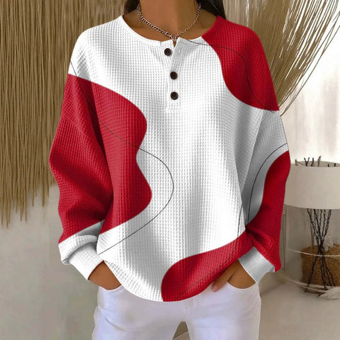 3D-Digitaldruck lockeres lässiges Waffel-Stehkragen-Langarmshirt m303065