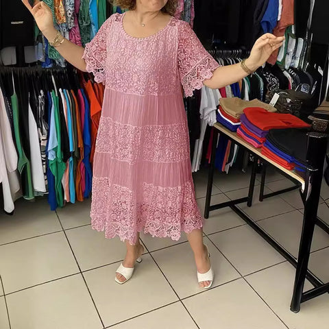 Crew neck short sleeve lace skirt women's m301624