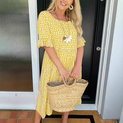 Summer Crew Neck Print Short Sleeve Dress m301311