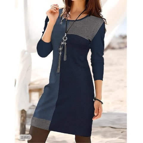 Women's mid-skirt round neck long sleeve geometric print dress m302908